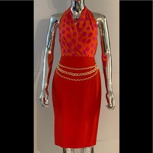 Vintage Escada Red Wool Skirt with Gold Detailing